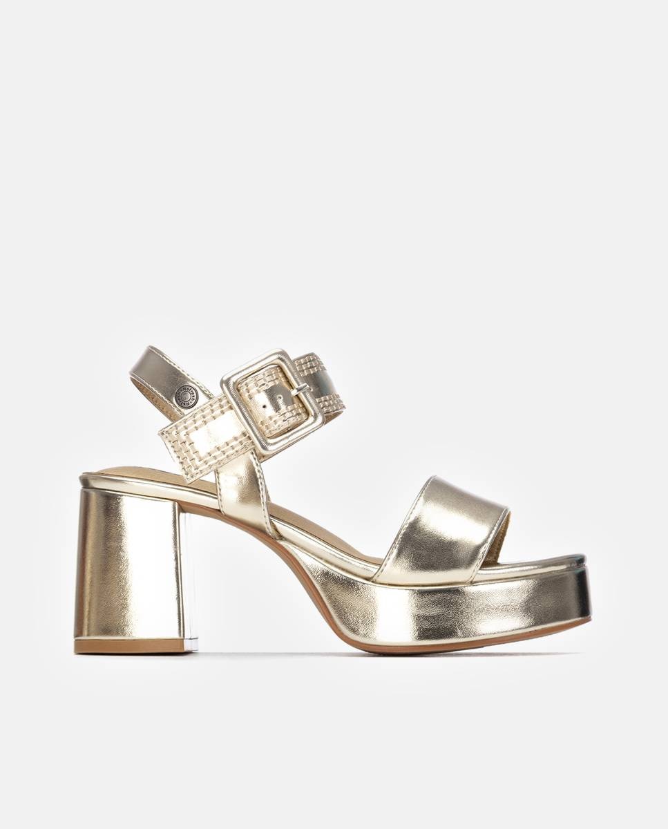 Sandalias con tacón de mujer y cierre de hebilla - Refresh - Oro Oro-1
