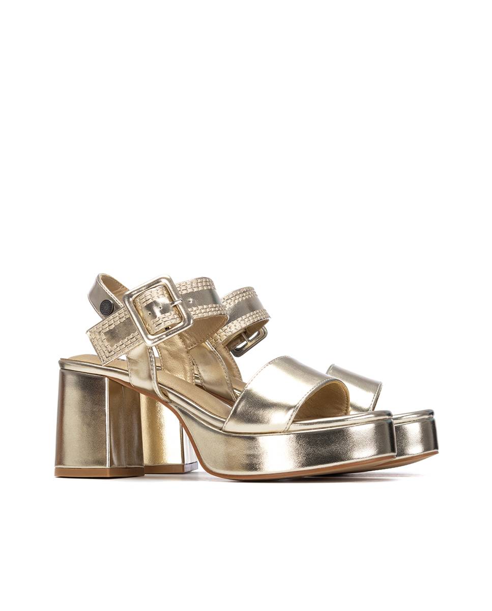 Sandalias con tacón de mujer y cierre de hebilla - Refresh - Oro Oro-4