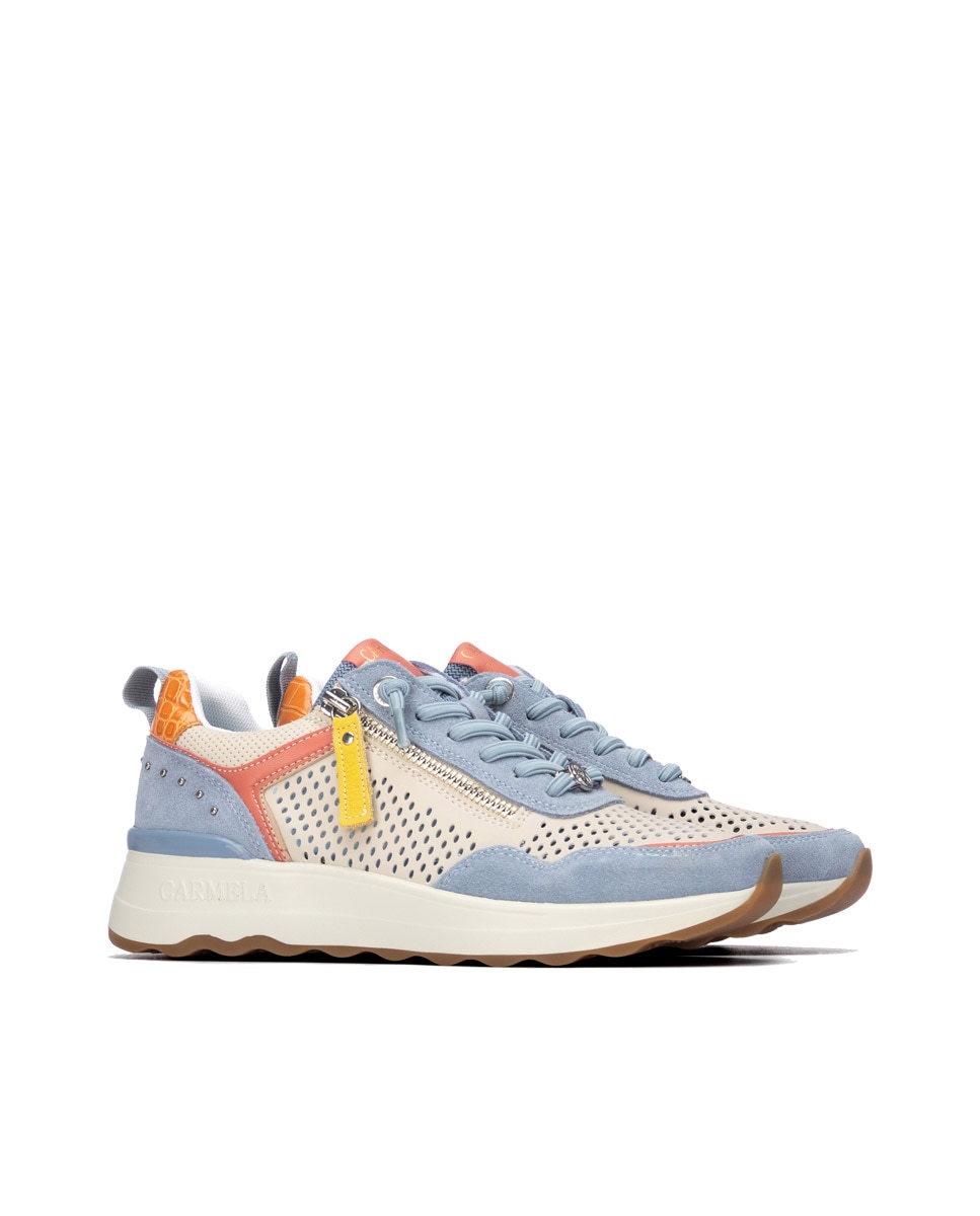 Zapatillas básicas de mujer de piel con cremallera - Carmela - Azul Azul-4