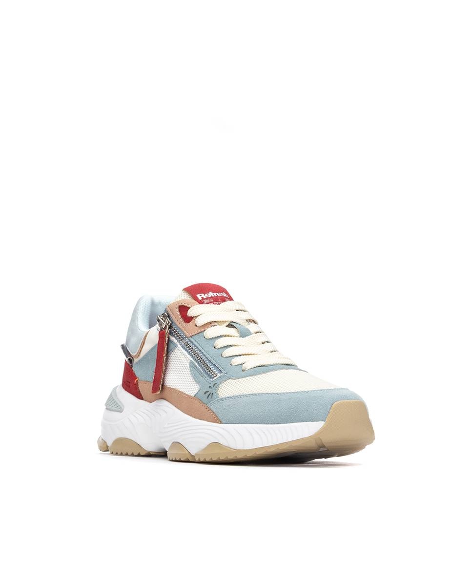 Zapatillas básicas de mujer con cremallera - Refresh - Azul/Beige Azul/Beige-3
