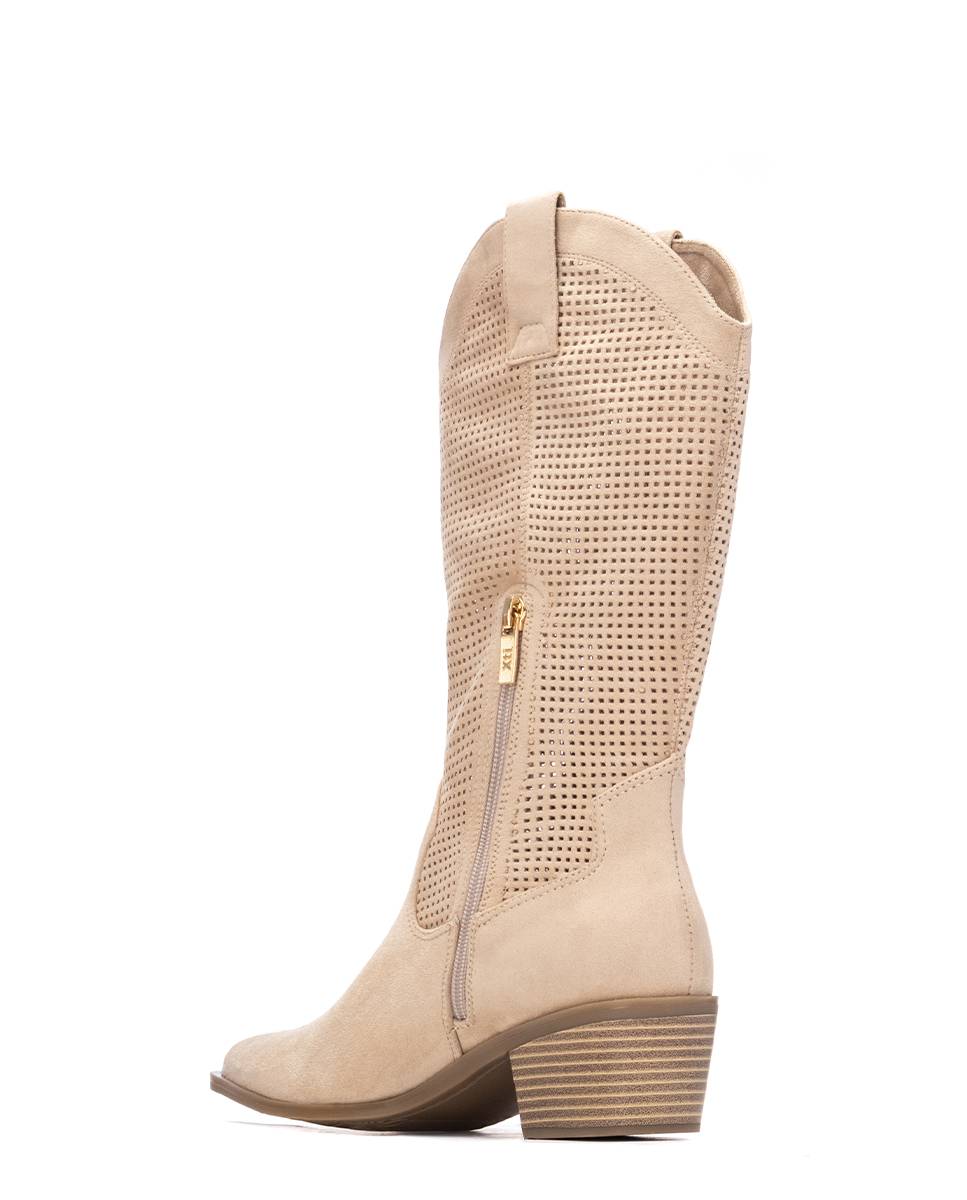 Botas básicas cowboy de mujer de verano caladas - Xti - Beige Beige-3