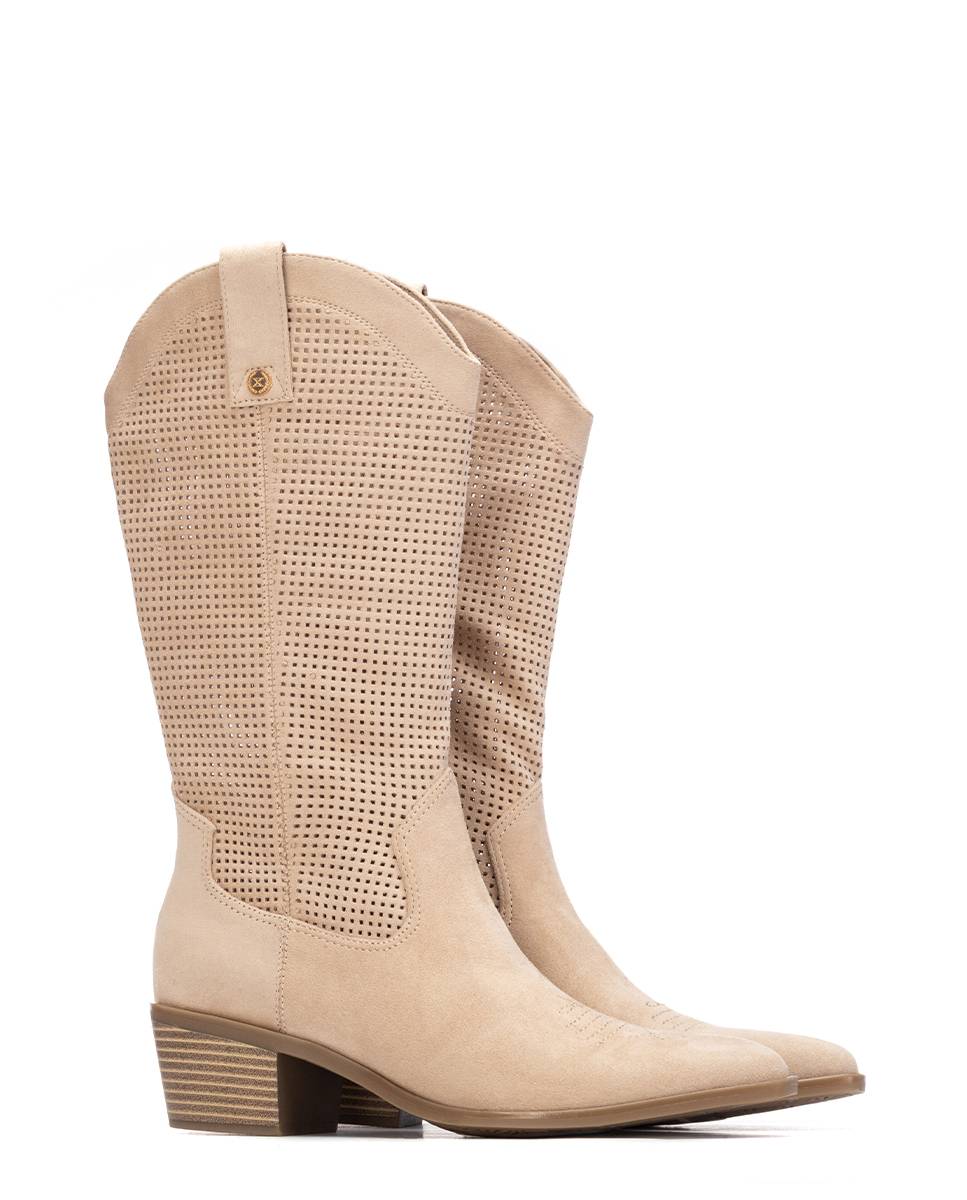 Botas básicas cowboy de mujer de verano caladas - Xti - Beige Beige-2
