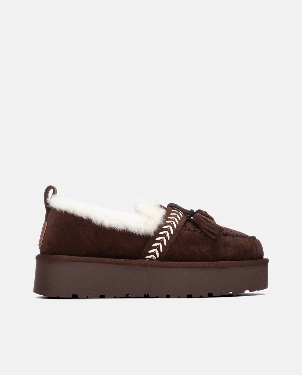 Mocasín de mujer con pelo y borlas - Xti - Marrón Marrón-1