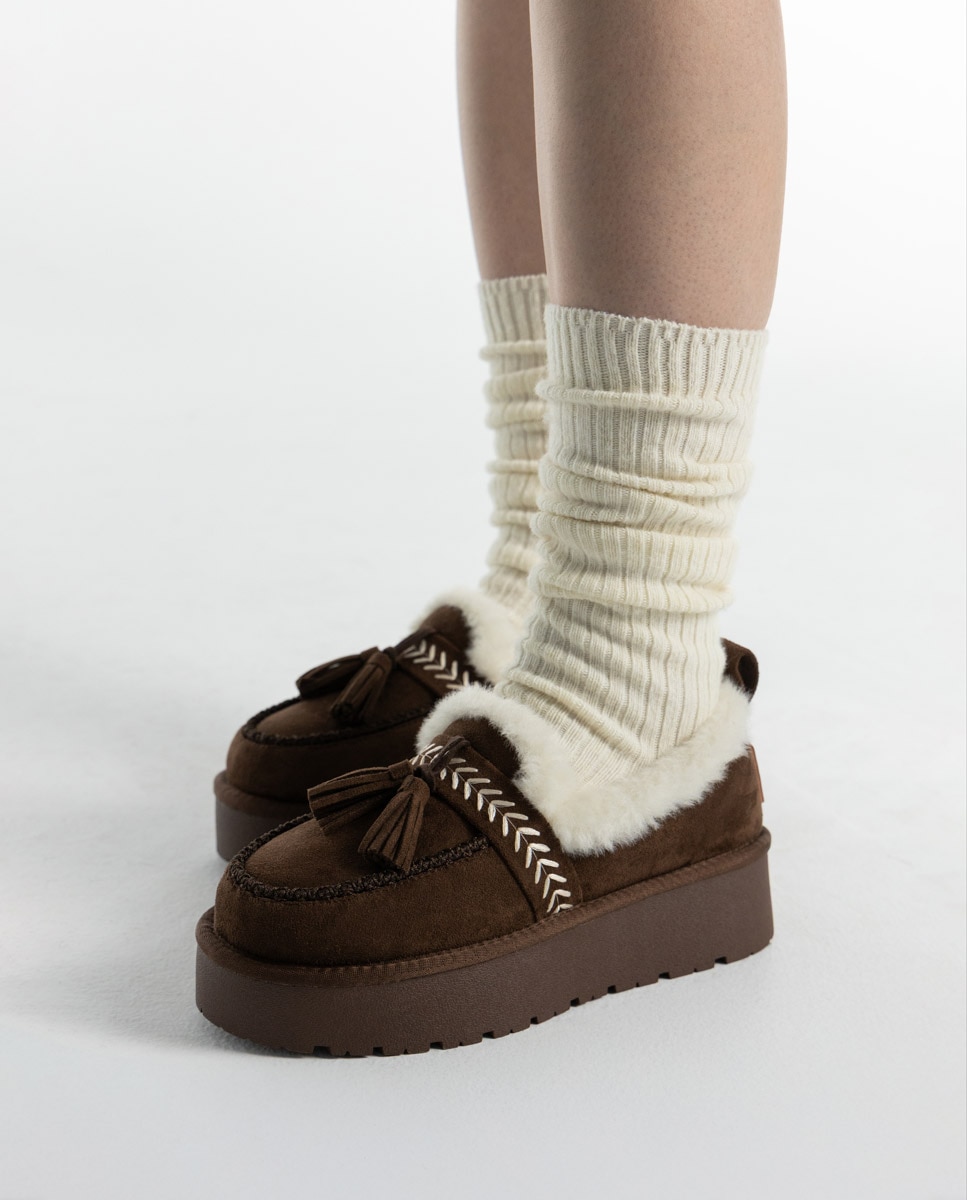 Mocasín de mujer con pelo y borlas - Xti - Marrón Marrón-3