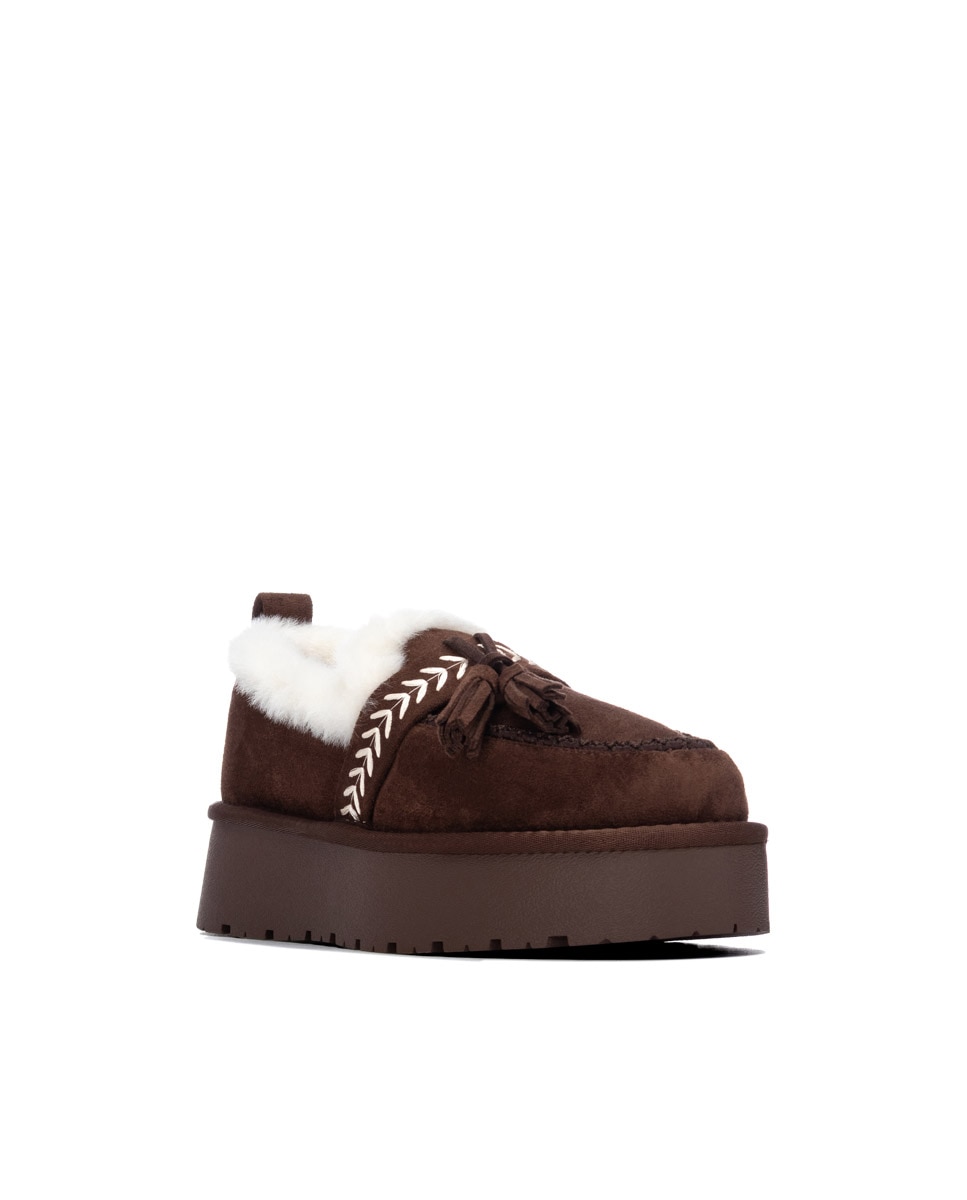 Mocasín de mujer con pelo y borlas - Xti - Marrón Marrón-2