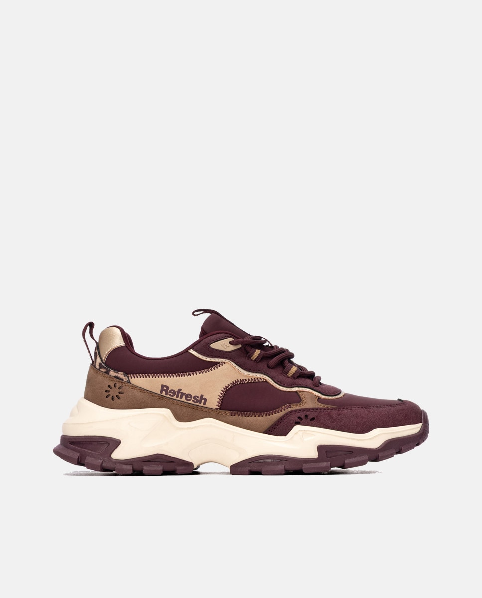 Zapatilla de mujer con cordones y plataforma - Refresh - Burdeos Burdeos-1