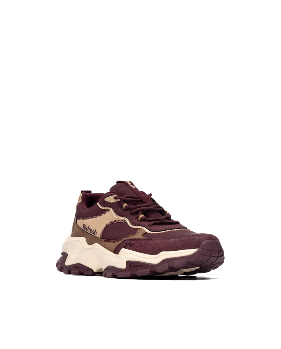 Zapatilla de mujer con cordones y plataforma - Refresh - Burdeos Burdeos-3