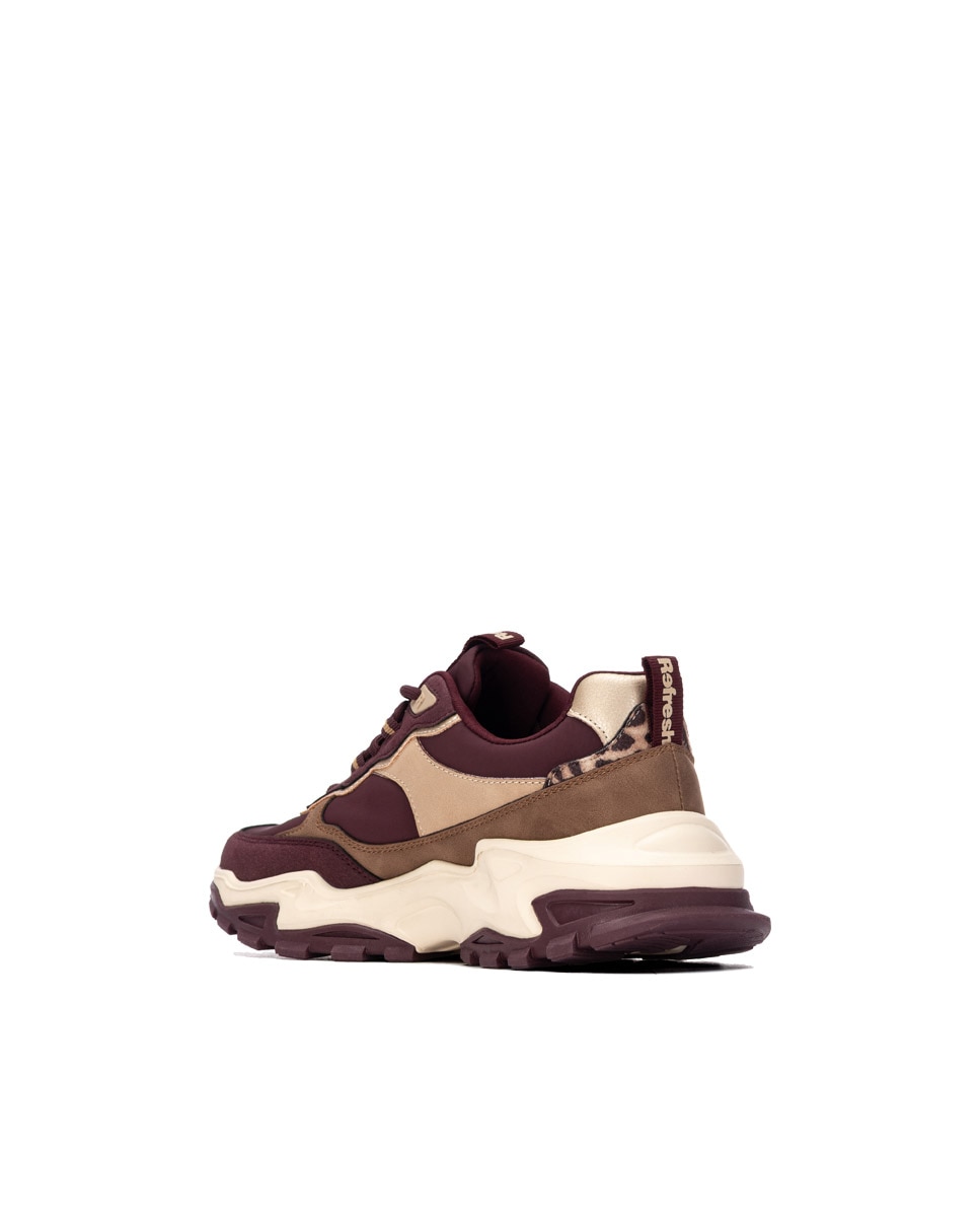 Zapatilla de mujer con cordones y plataforma - Refresh - Burdeos Burdeos-2