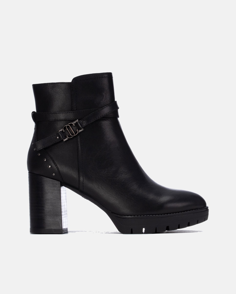 Botines de mujer con cremallera de piel - Carmela - Negro Negro-1