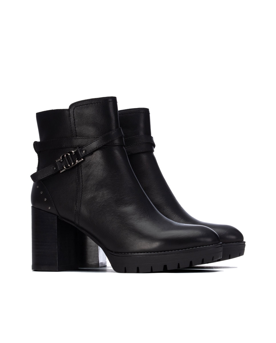 Botines de mujer con cremallera de piel - Carmela - Negro Negro-4