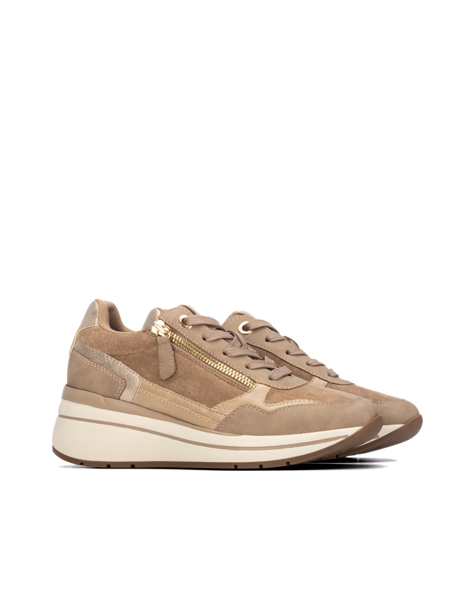 Zapatilla de mujer con cordones - Xti - Beige Beige-4