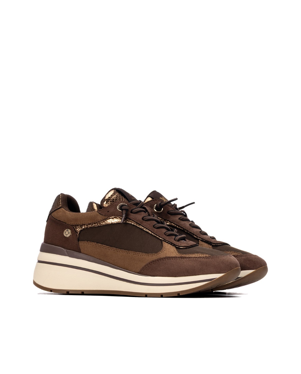 Zapatilla de mujer con cordones - Xti - Marrón Marrón-4
