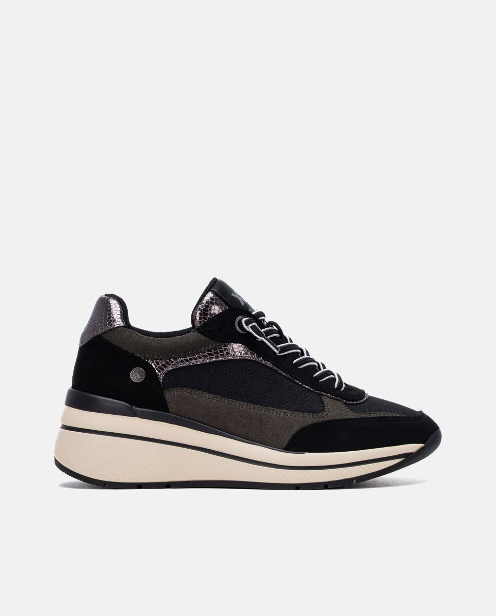 Zapatilla de mujer con cordones - Xti - Negro Negro-1