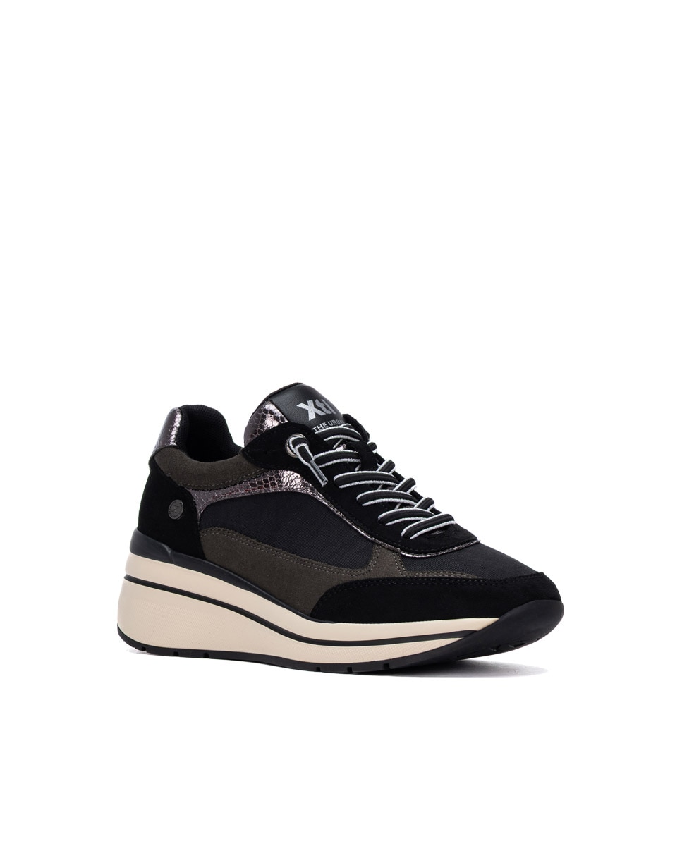Zapatilla de mujer con cordones - Xti - Negro Negro-3