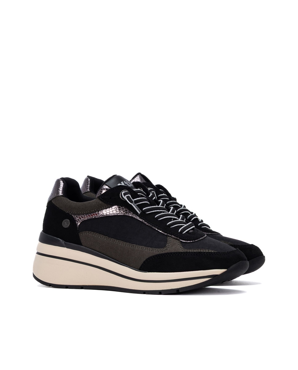 Zapatilla de mujer con cordones - Xti - Negro Negro-4