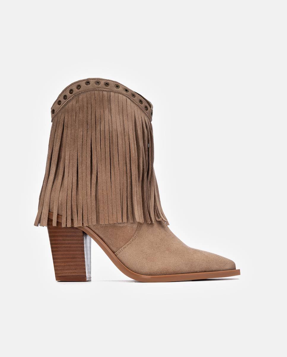 Botín de mujer cowboy con flecos - Xti - Beige Beige-1