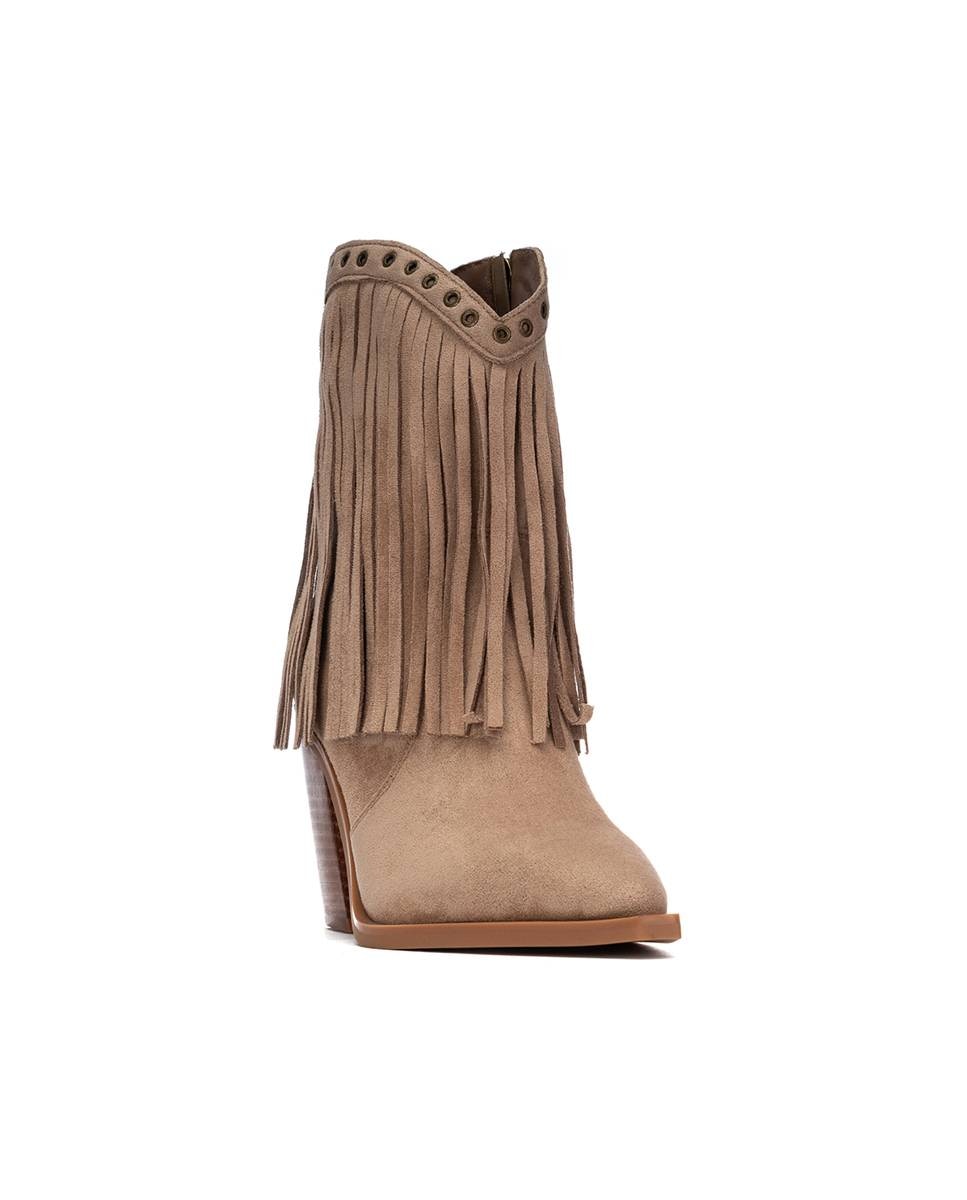 Botín de mujer cowboy con flecos - Xti - Beige Beige-3