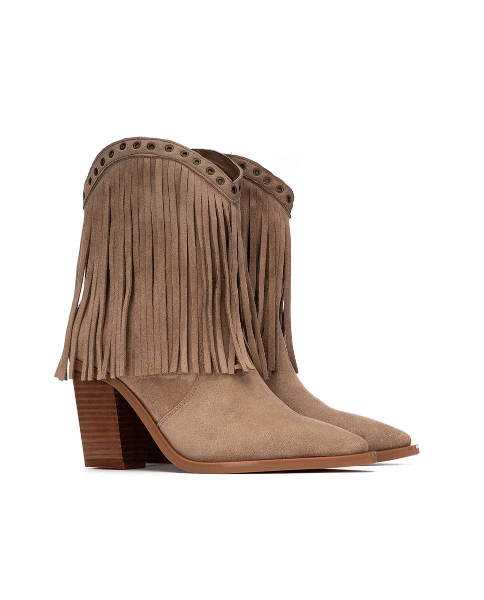 Botín de mujer cowboy con flecos - Xti - Beige Beige-4