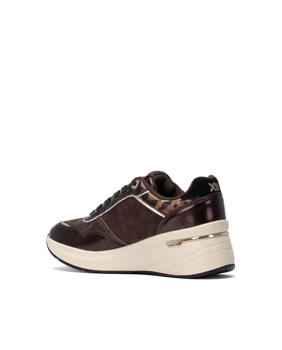 Zapatillas de mujer con cuña y cordones - Xti - Marrón Marrón-2