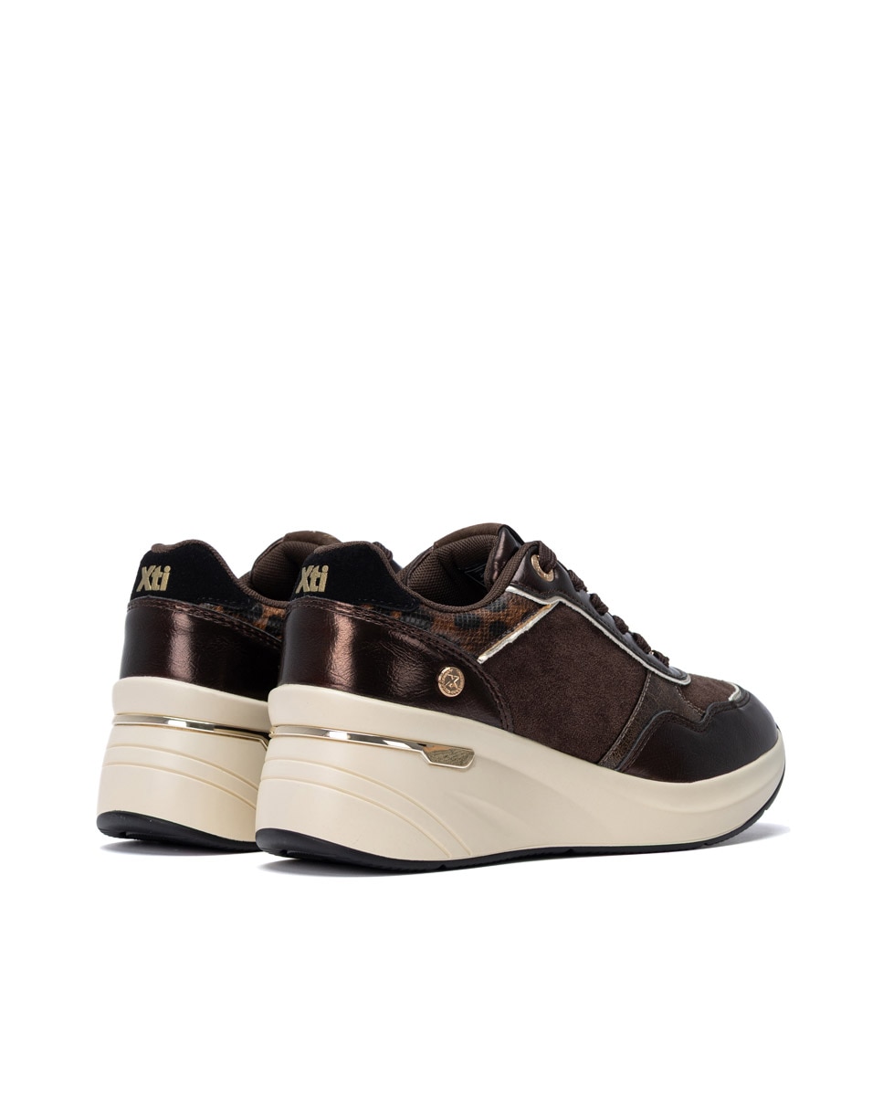 Zapatillas de mujer con cuña y cordones - Xti - Marrón Marrón-7