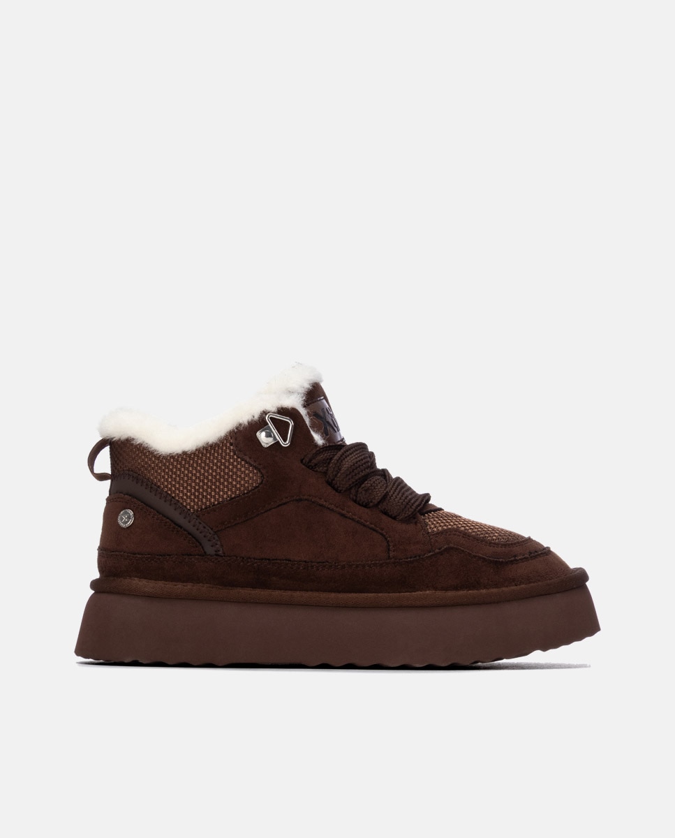Zapatilla de mujer con cordones y pelo interior - Xti - Marrón Marrón-1