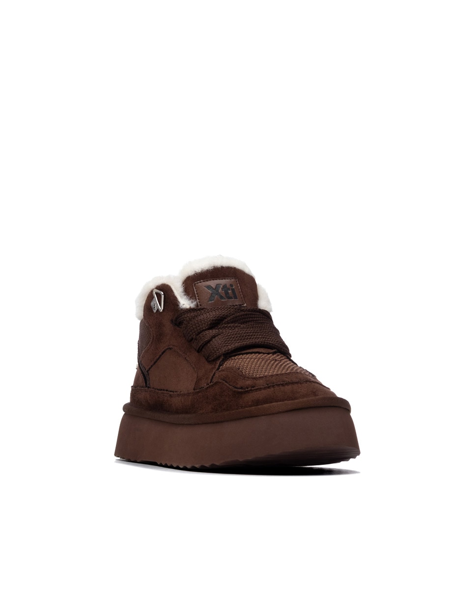 Zapatilla de mujer con cordones y pelo interior - Xti - Marrón Marrón-3