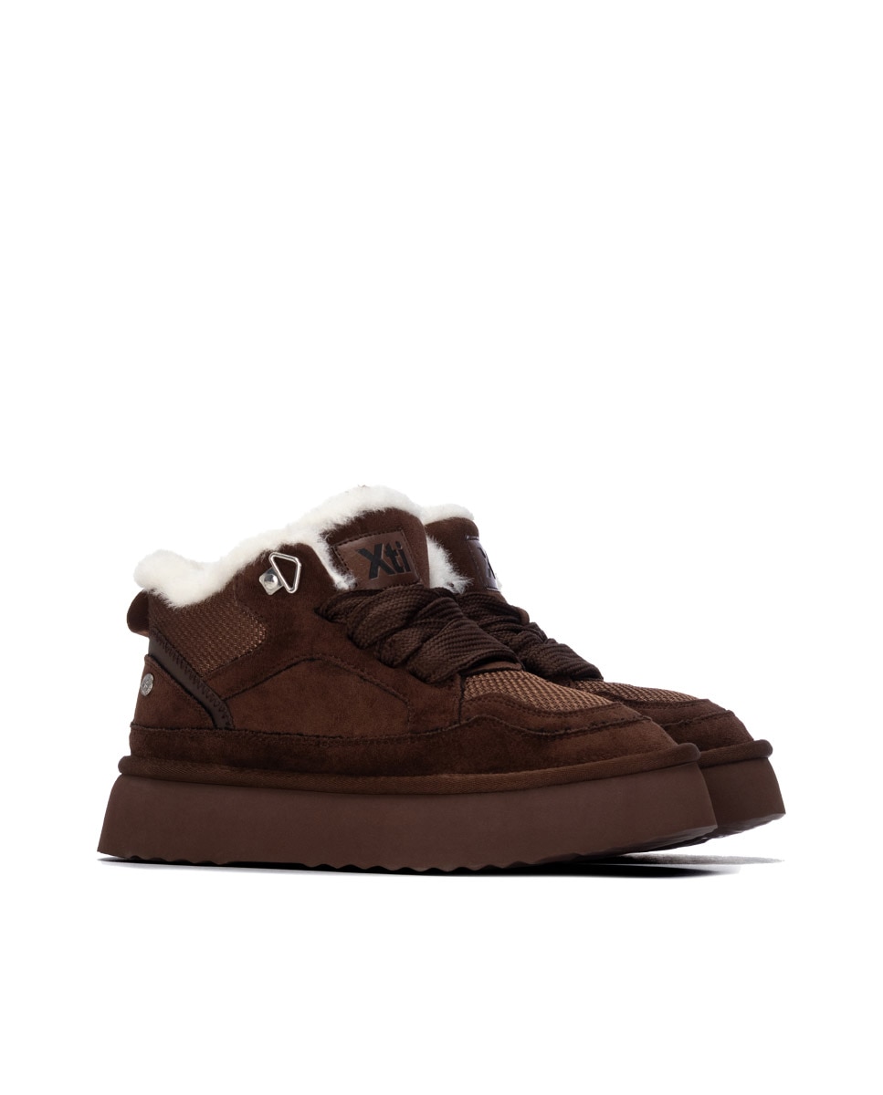 Zapatilla de mujer con cordones y pelo interior - Xti - Marrón Marrón-4
