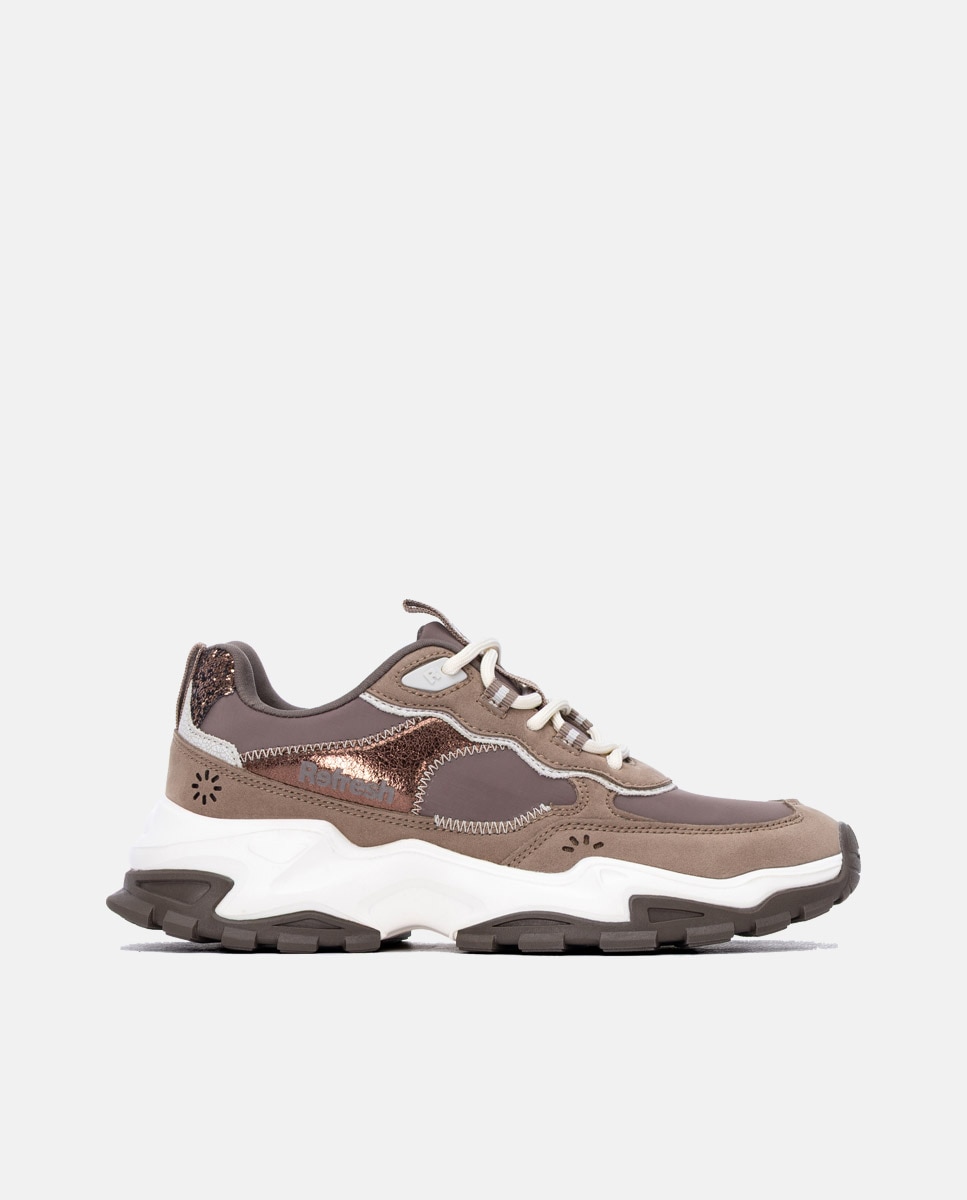 Zapatilla de mujer con cordones y plataforma - Refresh - Marrón Marrón-1
