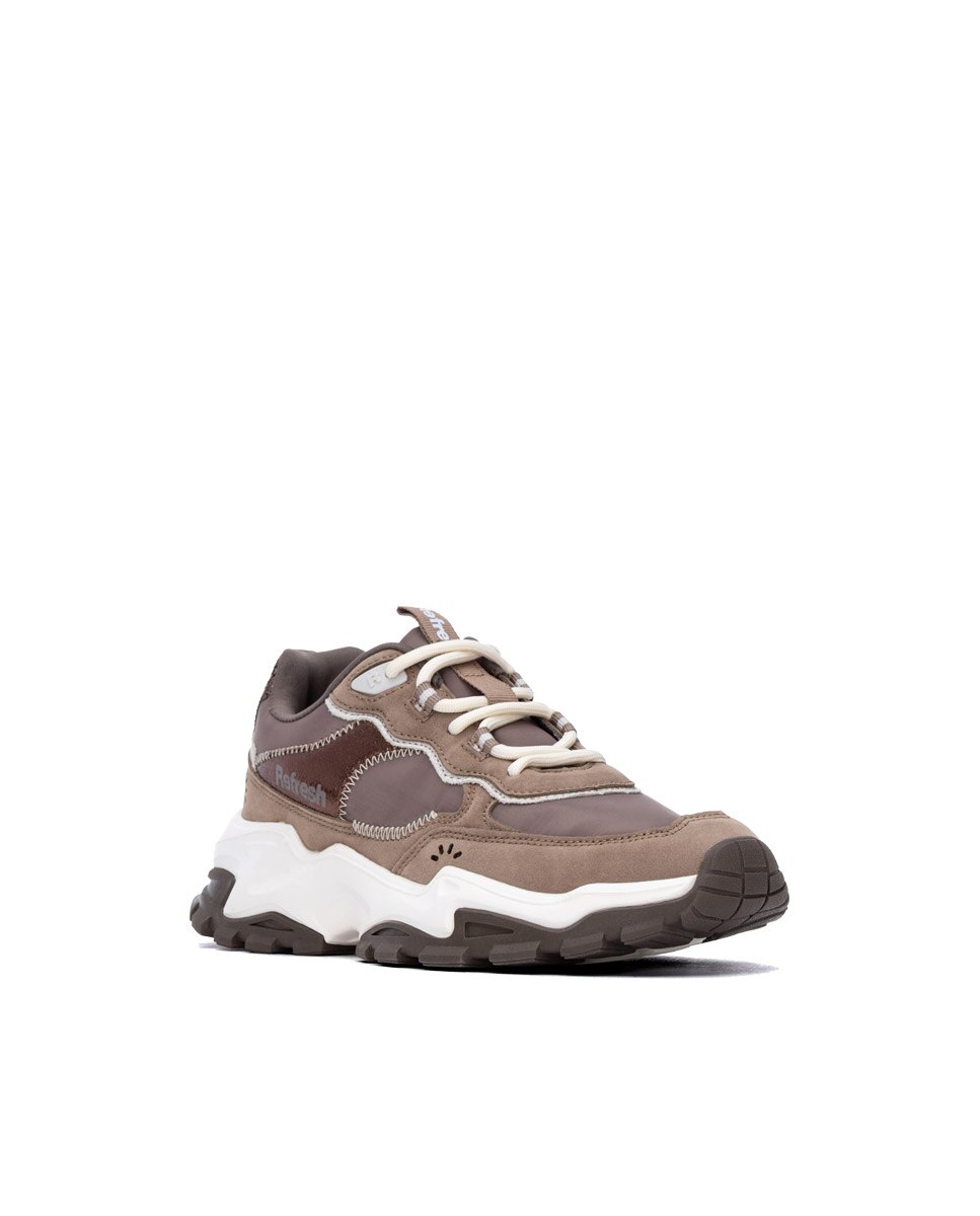 Zapatilla de mujer con cordones y plataforma - Refresh - Marrón Marrón-3