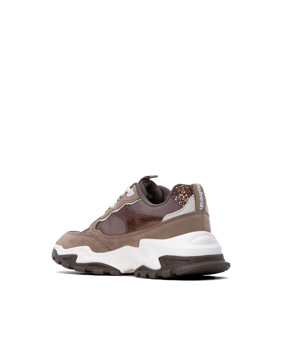 Zapatilla de mujer con cordones y plataforma - Refresh - Marrón Marrón-2