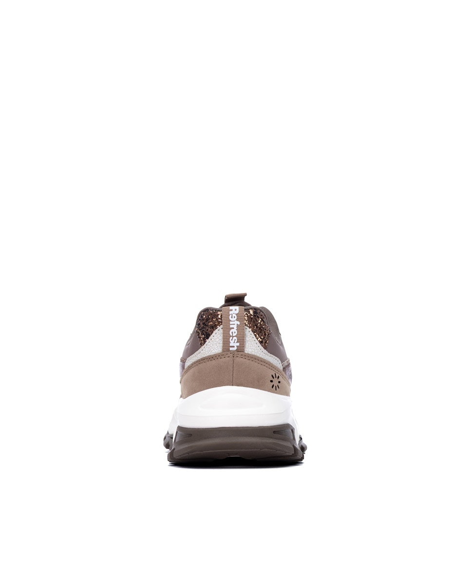 Zapatilla de mujer con cordones y plataforma - Refresh - Marrón Marrón-5