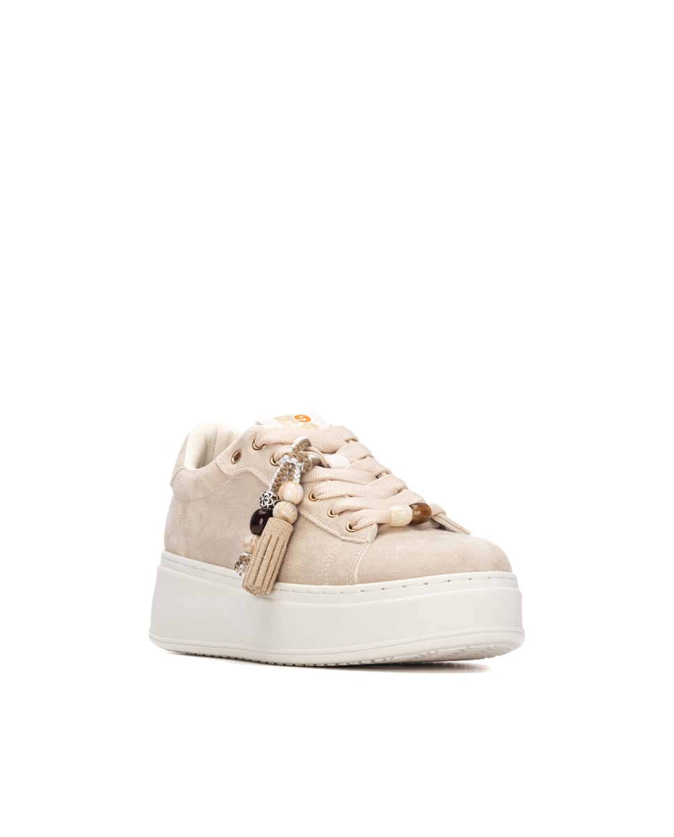 Zapatilla de mujer con cordones - Refresh - Beige Beige-3