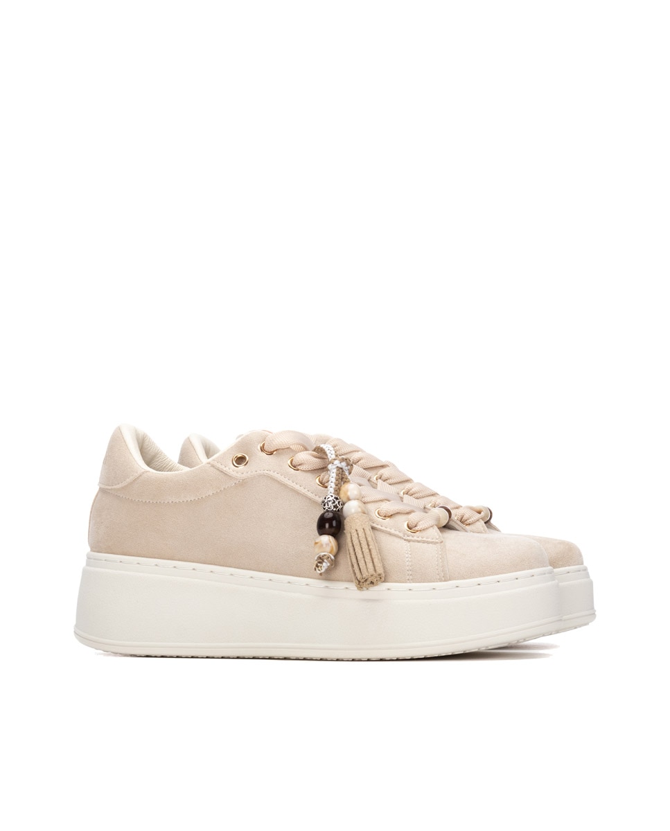 Zapatilla de mujer con cordones - Refresh - Beige Beige-4