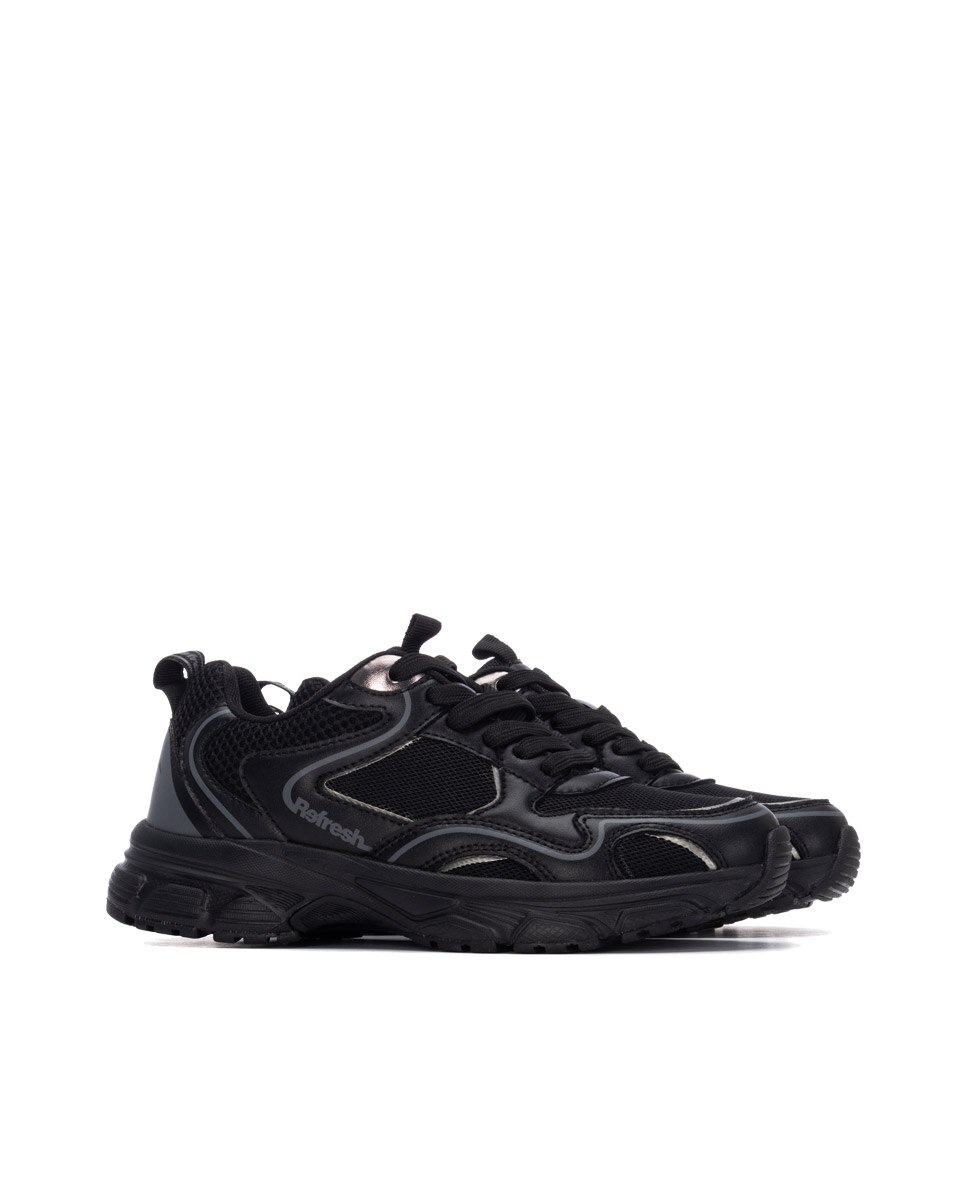 Zapatilla de mujer con cordones - Refresh - Negro Negro-4