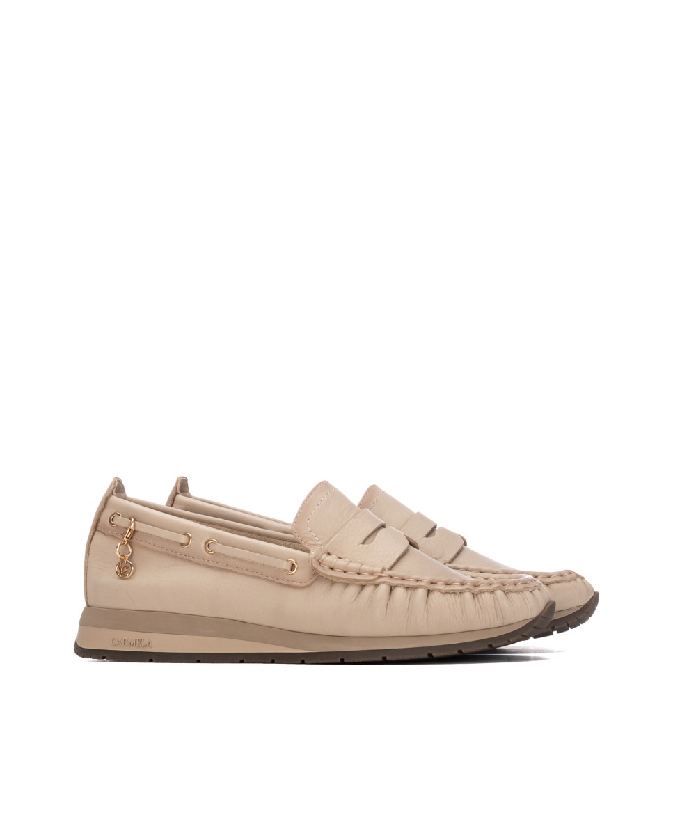 Mocasín de mujer de piel - Carmela - Beige Beige-4