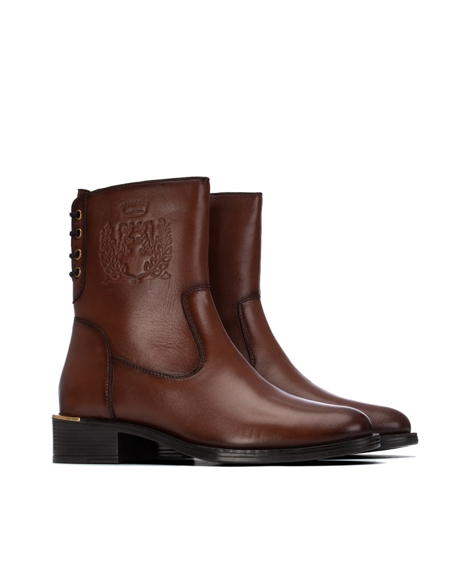 Botines de mujer con cordones de piel - Carmela - Camel Camel-4