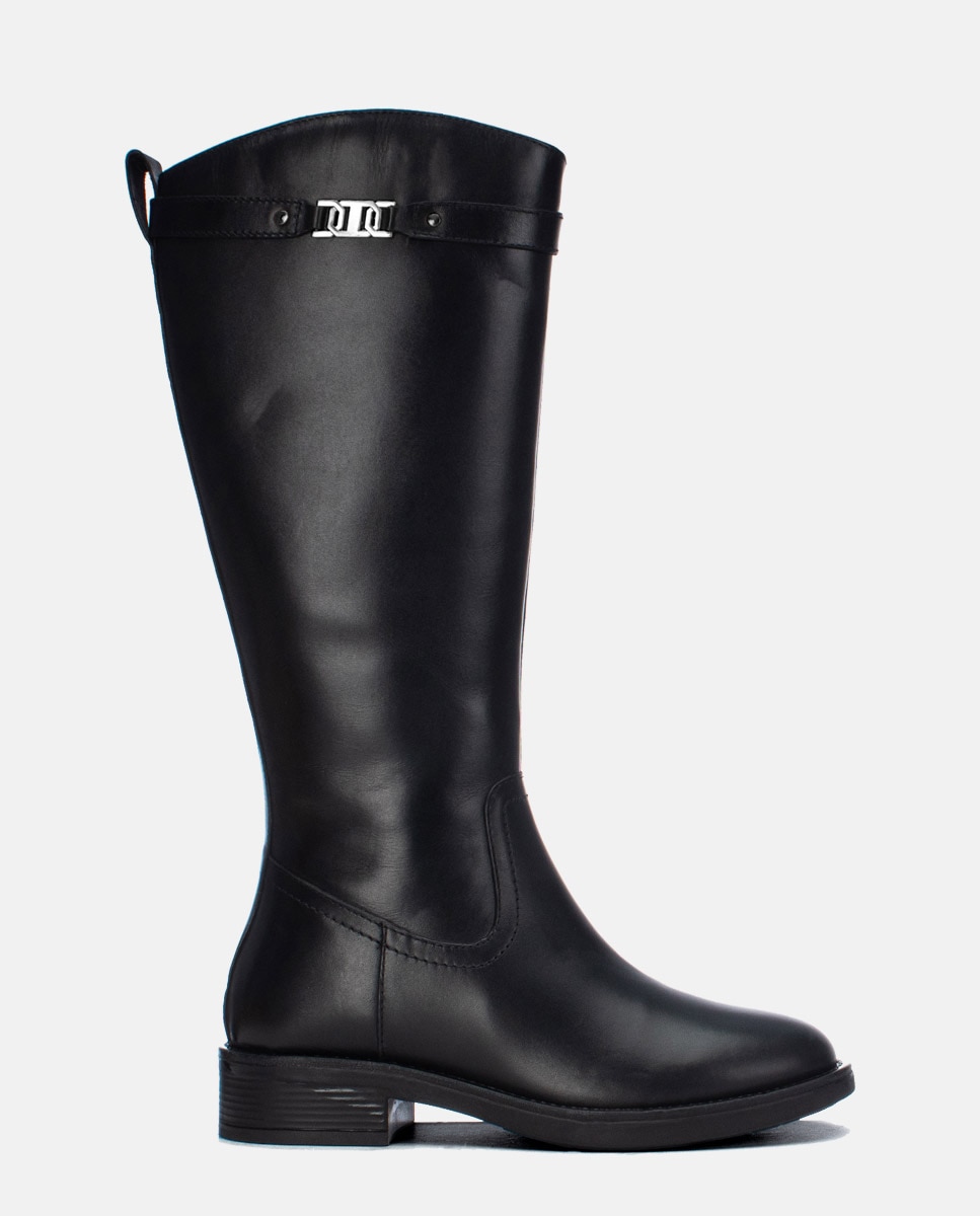 Bota de mujer con cremallera de piel - Carmela - Negro Negro-1
