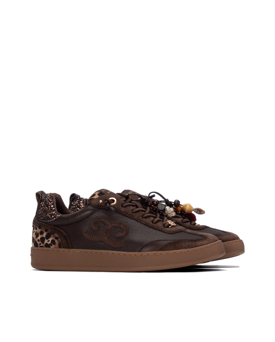 Zapatilla de mujer con cordones - Carmela - Marrón Marrón-4