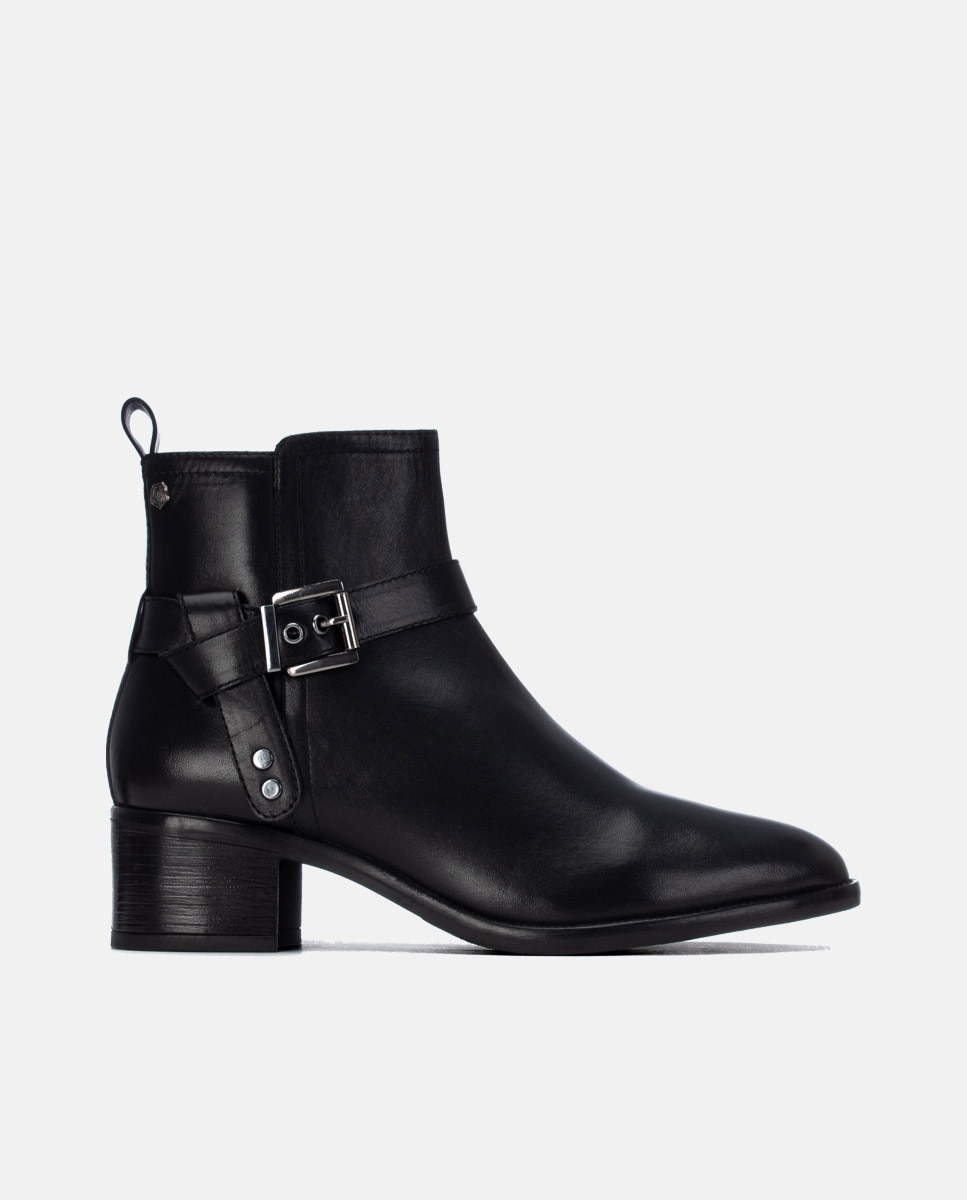 Botines de mujer con cremallera de piel - Carmela - Negro Negro-1
