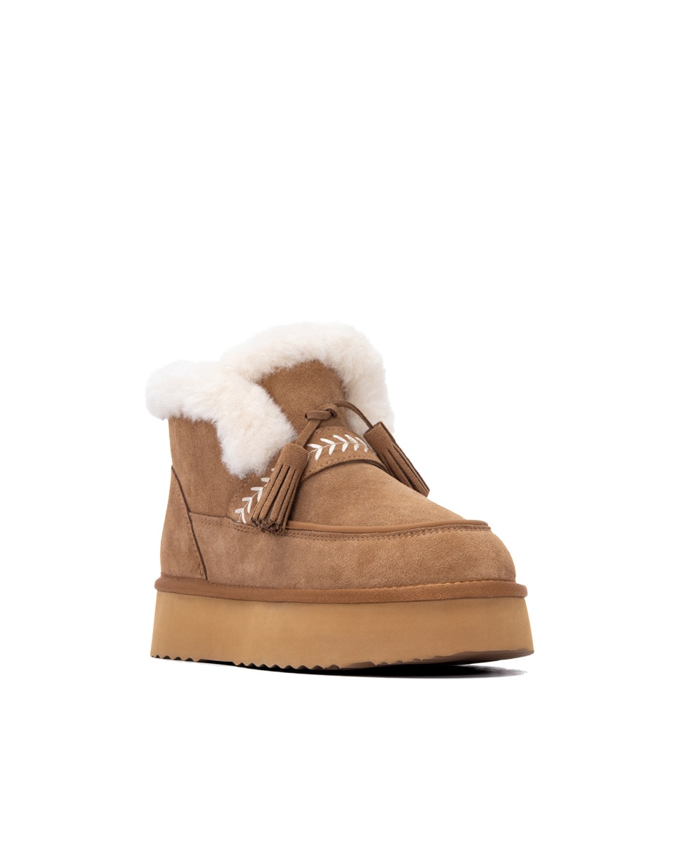 Botines con pelo de mujer de piel - Carmela - Camel Camel-3