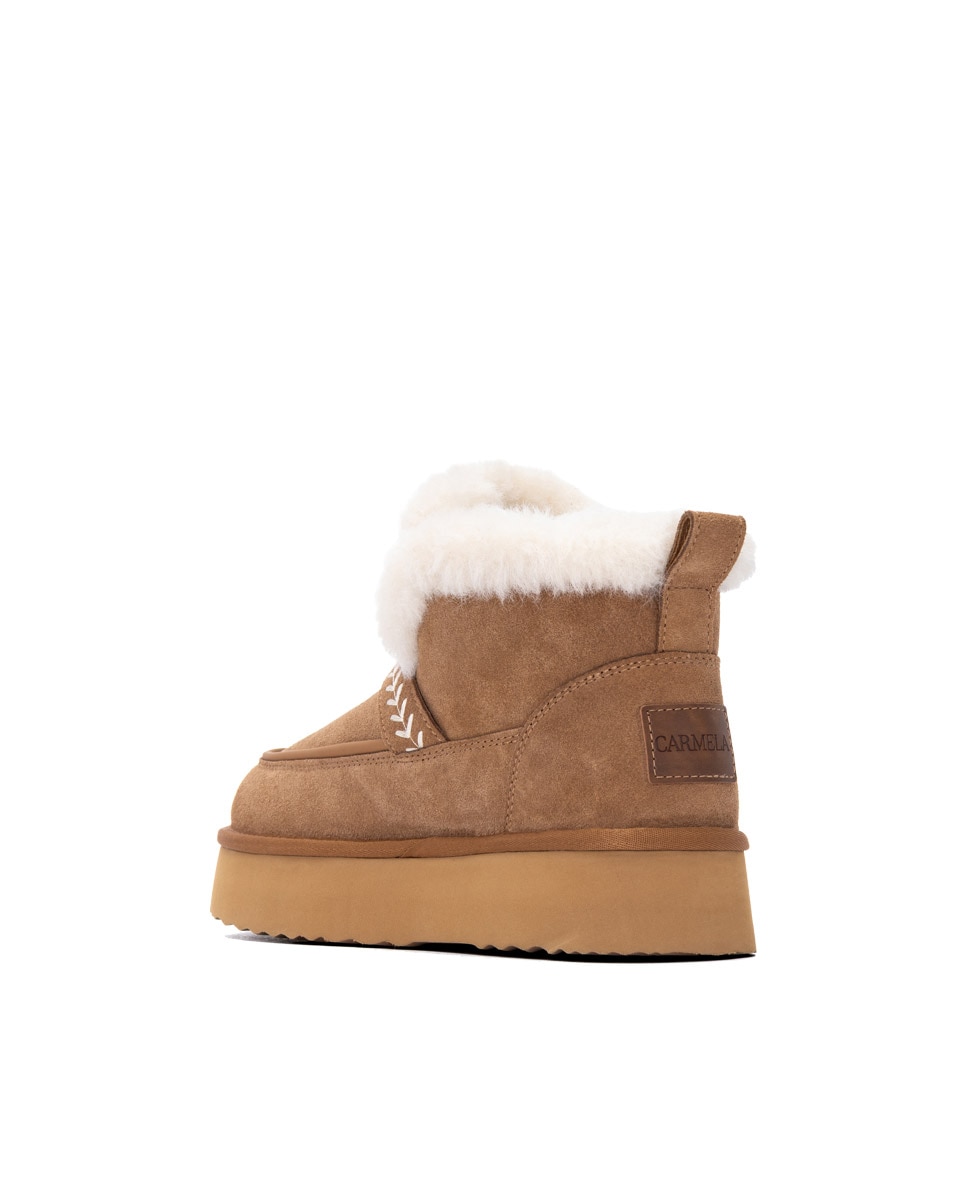 Botines con pelo de mujer de piel - Carmela - Camel Camel-2
