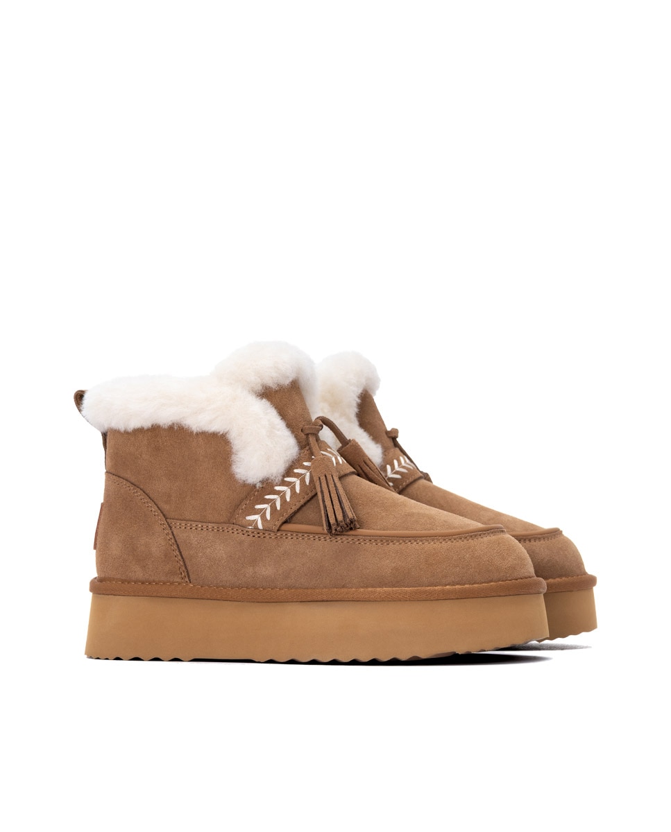 Botines con pelo de mujer de piel - Carmela - Camel Camel-4
