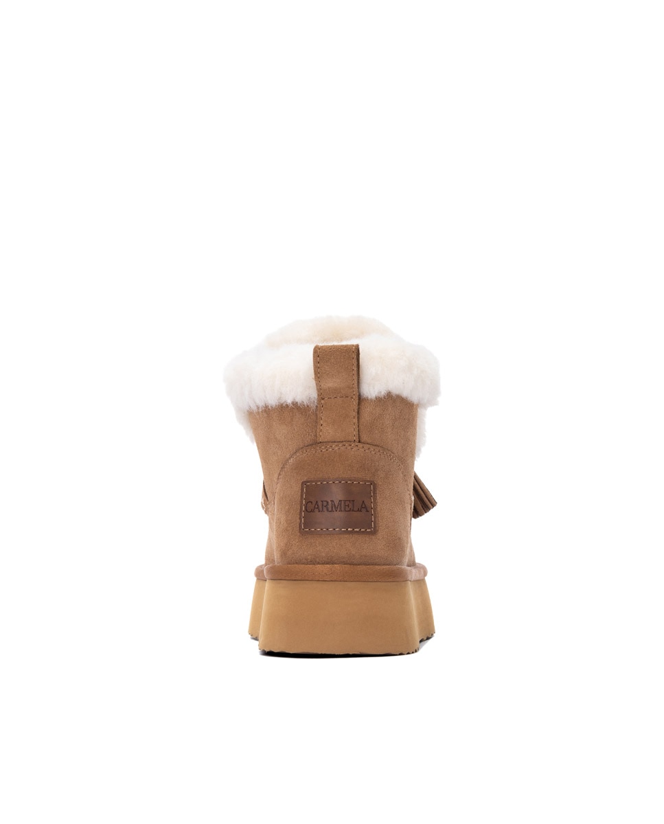 Botines con pelo de mujer de piel - Carmela - Camel Camel-5