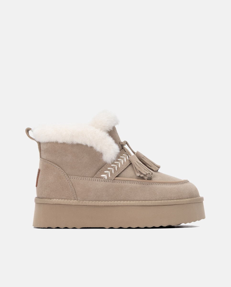 Botines con pelo de mujer de piel - Carmela - Beige Beige-1