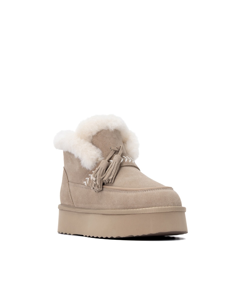 Botines con pelo de mujer de piel - Carmela - Beige Beige-3