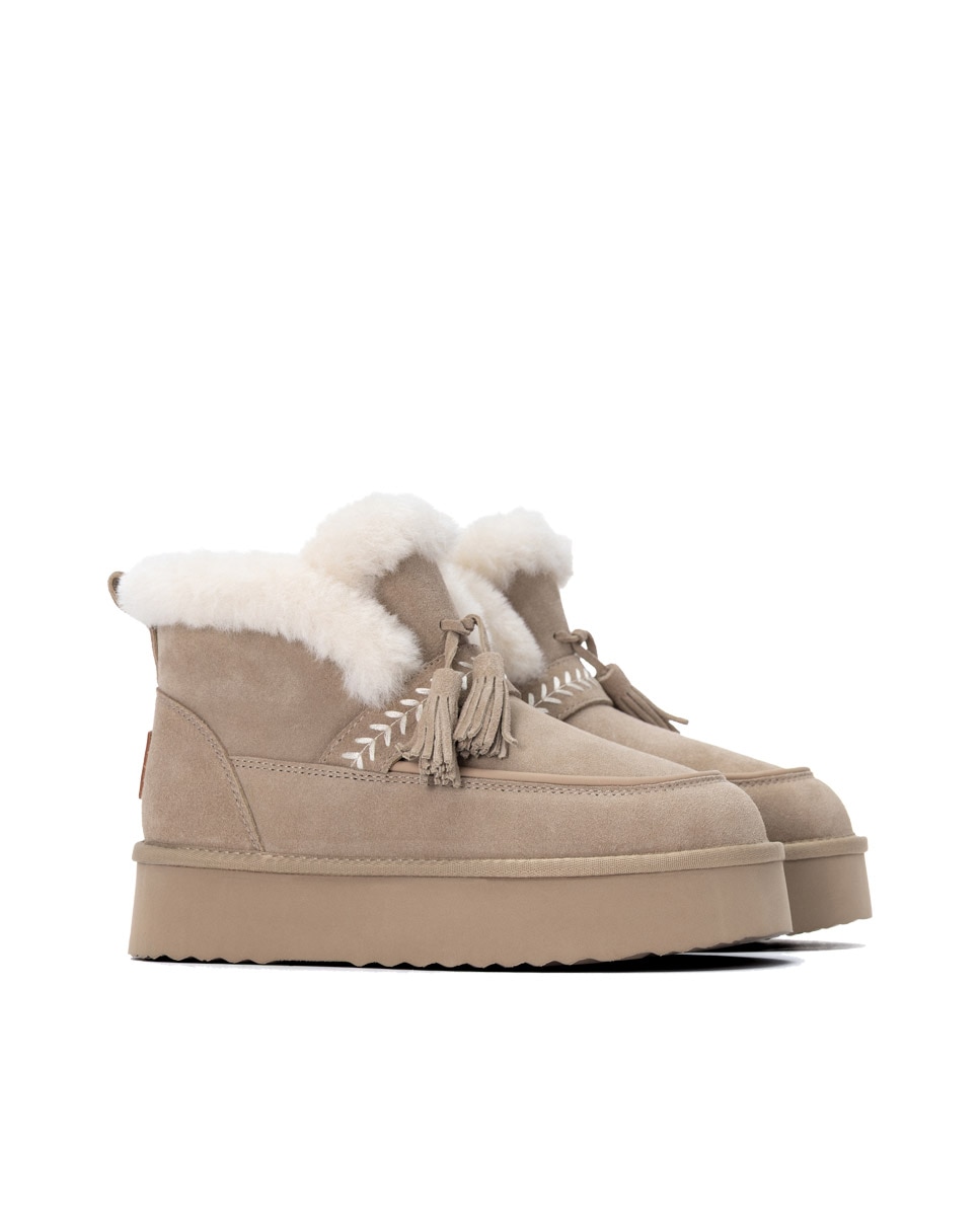 Botines con pelo de mujer de piel - Carmela - Beige Beige-4