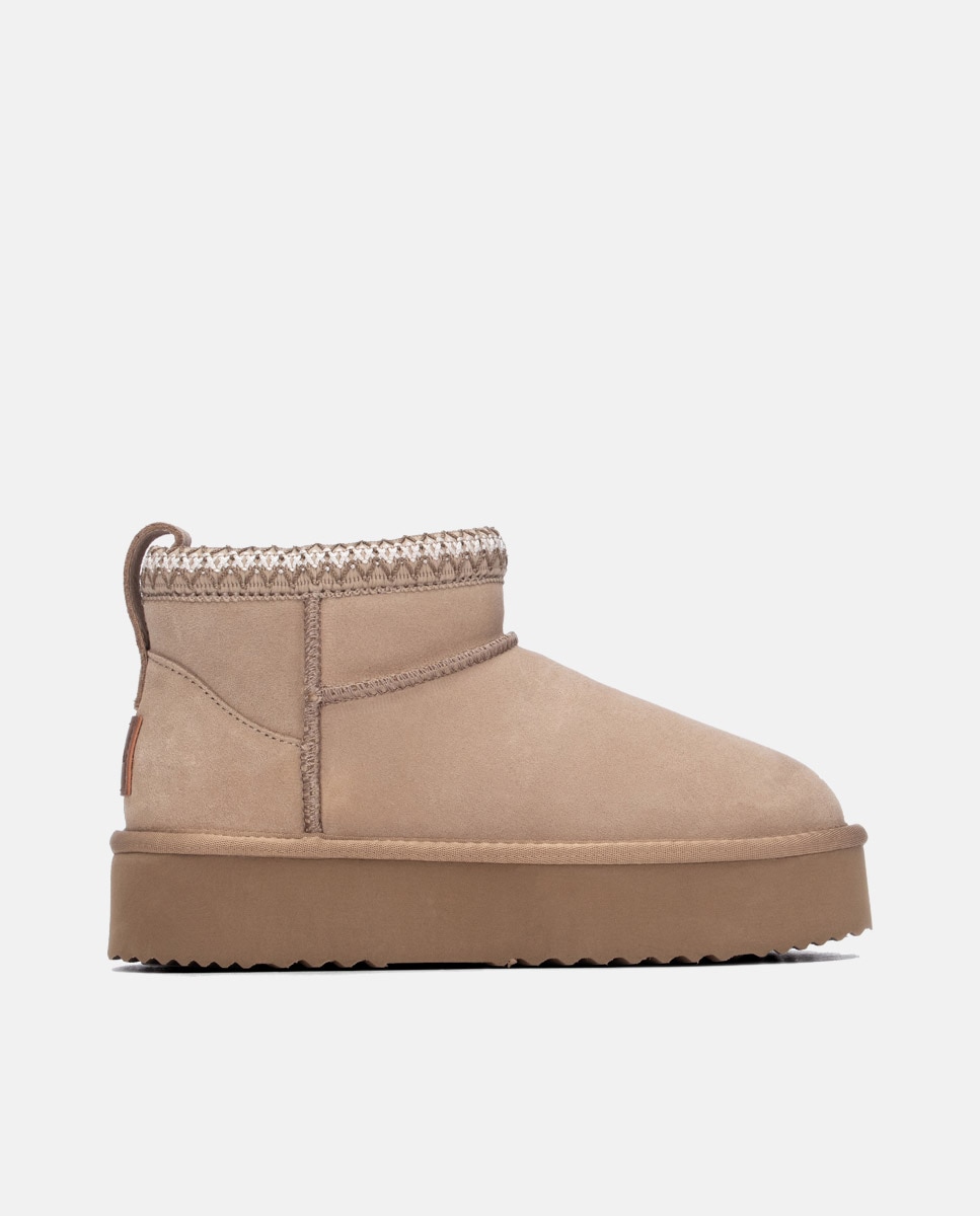 Botines con pelo de mujer de piel - Carmela - Beige Beige-1