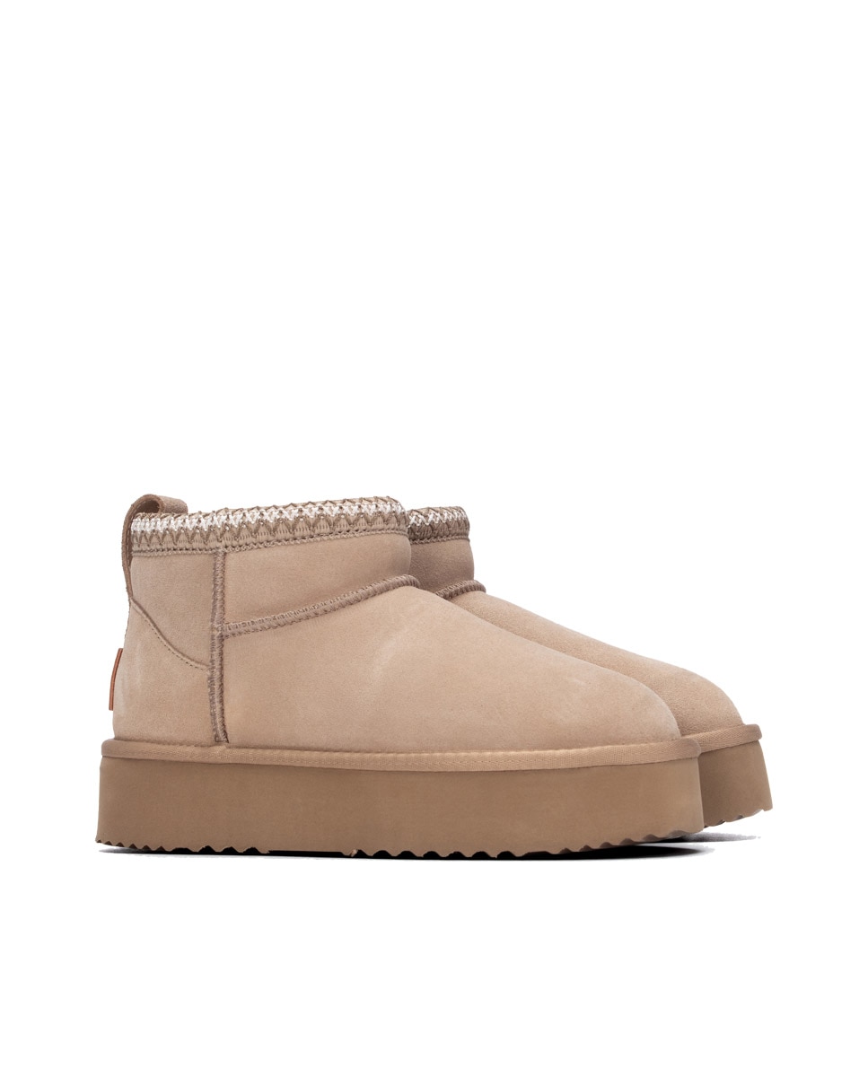 Botines con pelo de mujer de piel - Carmela - Beige Beige-4