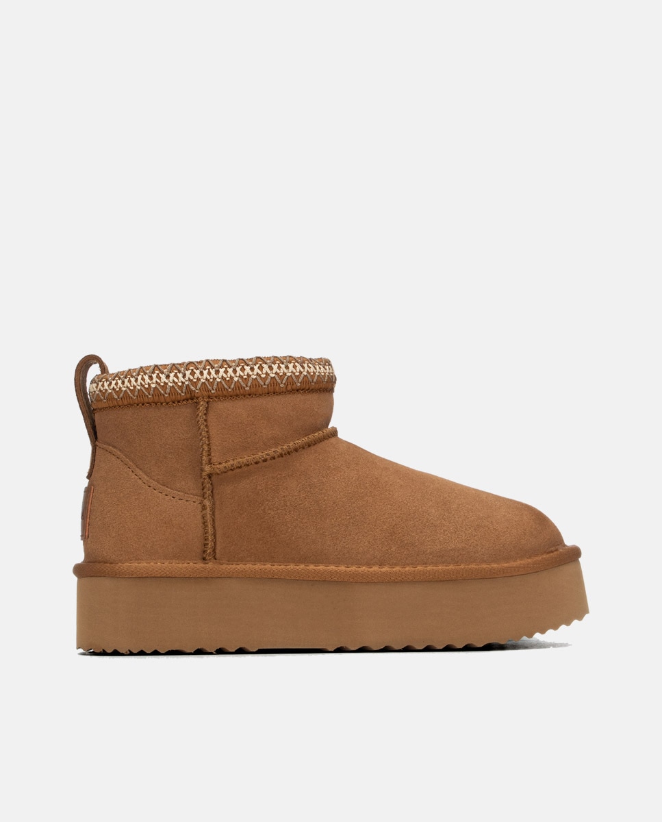 Botines con pelo de mujer de piel - Carmela - Camel Camel-1