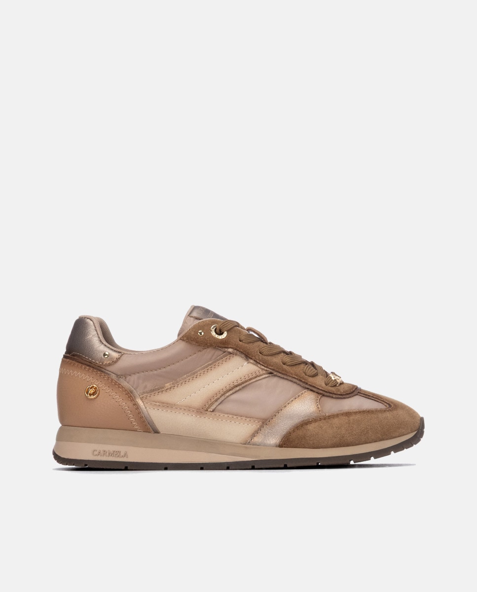 Zapatilla de mujer con cordones de piel - Carmela - Beige Beige-1